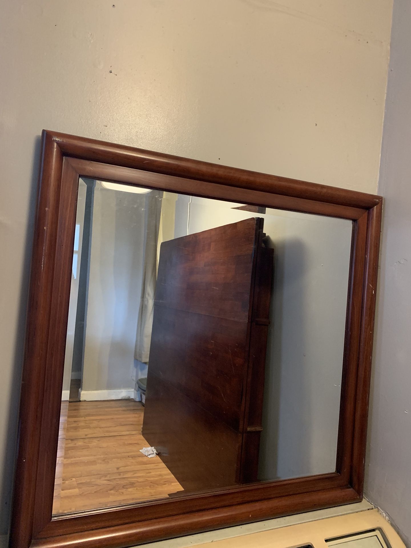 Cherry wood framed wall mirror