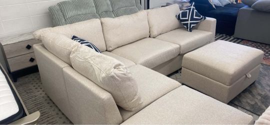 New Sectional Couch with Built in Shelf and Storage Ottoman! Free Delivery 🚚
