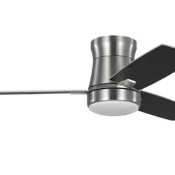 Hampton Bay Bellport 42 in. Brushed Nickel Flush Mount Standard Ceiling Fan with White Adjustable LED Light, DC Motor, and Remote