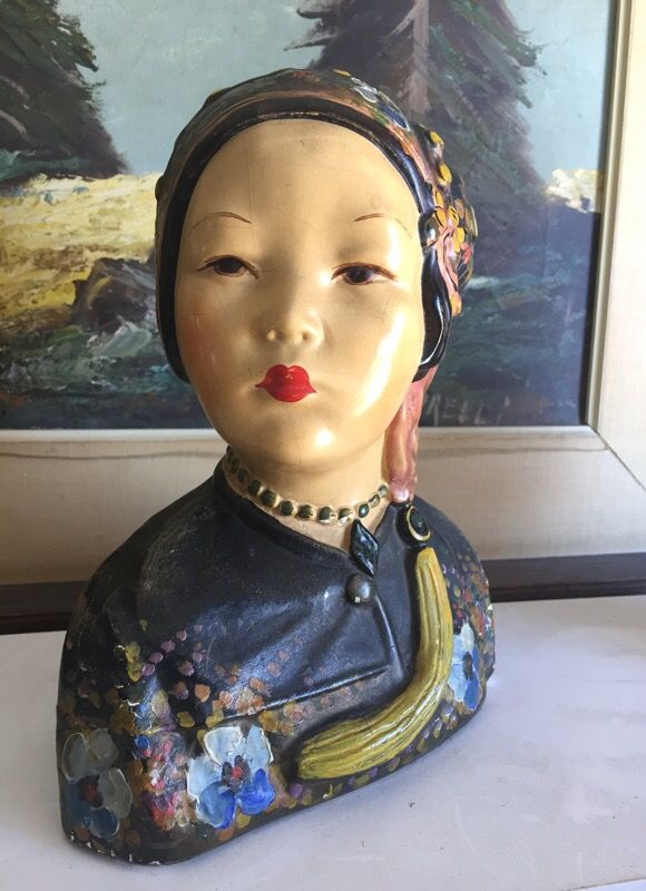 1923 Art Deco Joe Celona Asian Chalkware bust