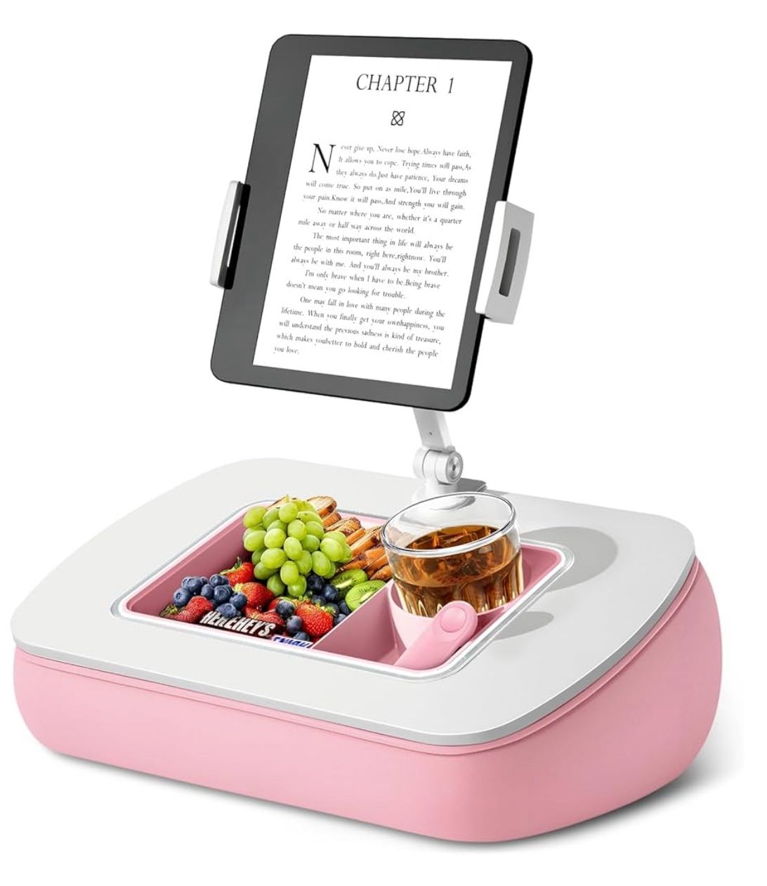 (1111-94) Lap Beanbag Tablet Pillow Stand with Snack Bowl and 360° Rotating Arm, Adjustable iPad Holder for Bed, Couch, and Recliner, Compatible with 