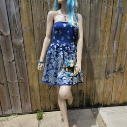 Blue Mini Dress with silver sequin,  size 7