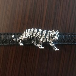 DeMarcus Alexan Crystal Tiger Leather Bracelet 