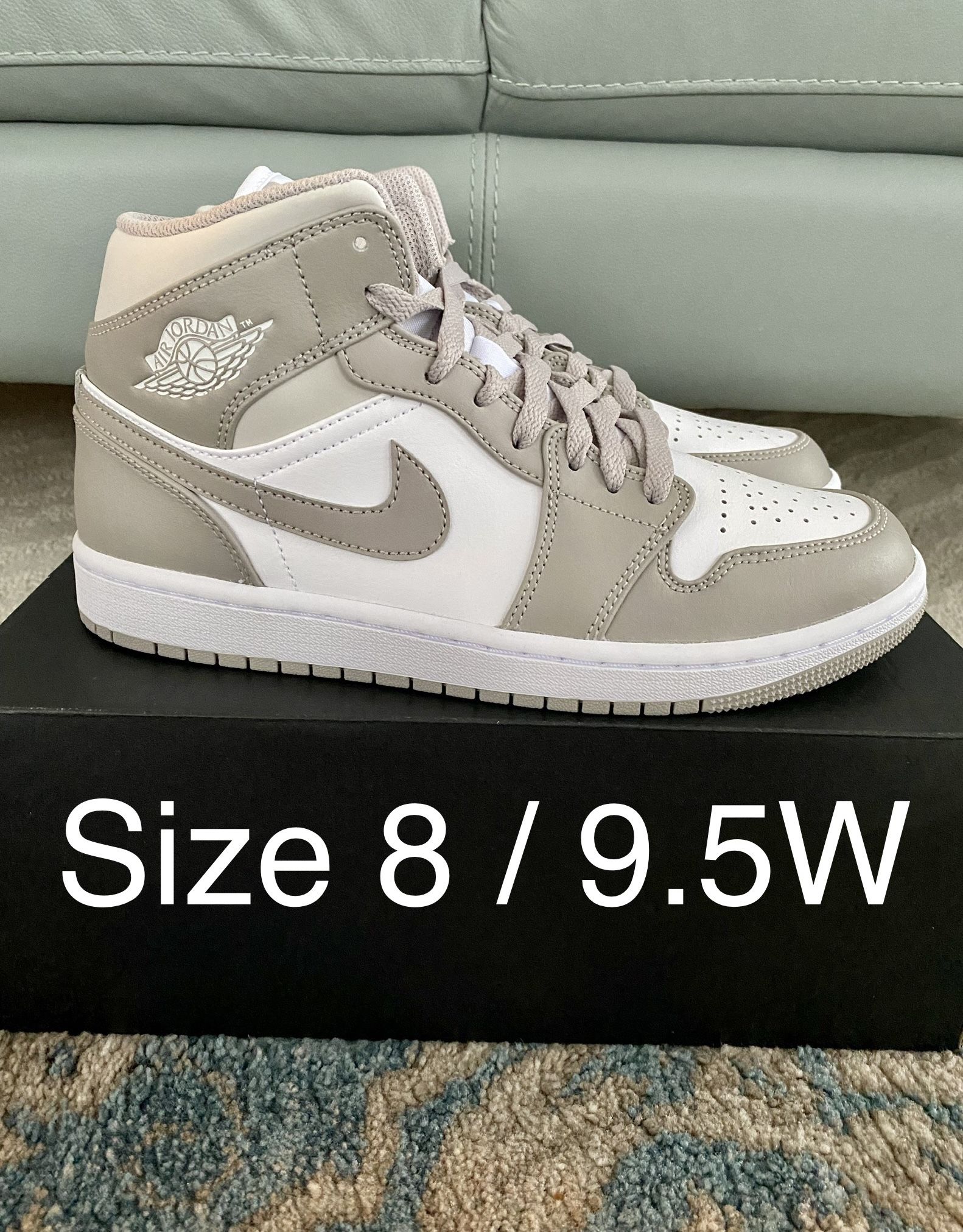 Nike Air Jordan 1 Mid Linen College Grey Light Bone White - Size 8 / 9.5W