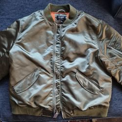 Lucky Brand Nylon/Cotton, Green, Men's Large Army Bomber Jacket