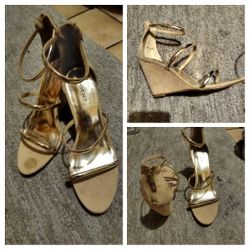 Gold Wedge Heel Sandals By Bebe 9