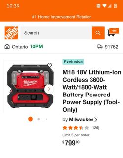 Milwaukee M18 3600W Battery Powered Power Supply