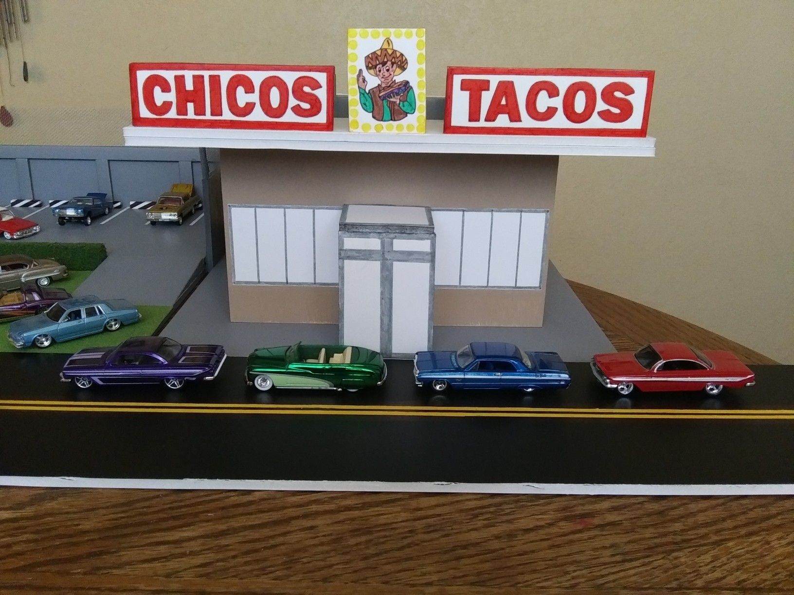 Chicos Tacos restaurant also parking lot.
