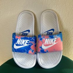 Nike Pink and Blue Slides