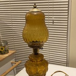vintage fostoria amber coin glass lamp from the 1960s - 1980s 