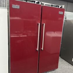 Viking Professional Red Built In 30” Column Fridge 30” Column Freezer Set