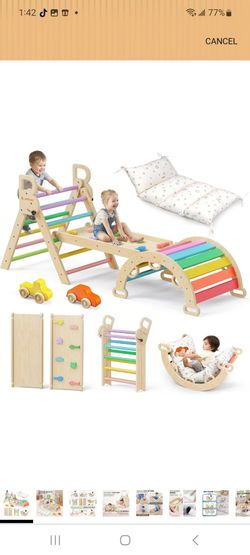 BlueWood Pikler Triangle Set with Cushion, Wooden Climbing Toys for Toddler
Foldable 9-in-1 Montessori Philosophy Toddler Climbing Toys Indoor with Re