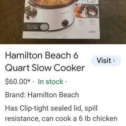 New Hamiltion Beach Slow Cooker