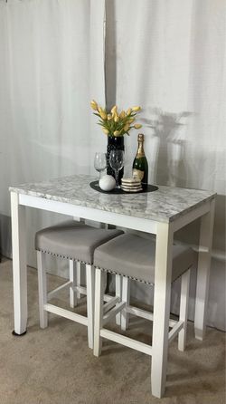 High Faux Marble Dining Table with 2 Stools PERFECT FOR STUDIO LIVING!