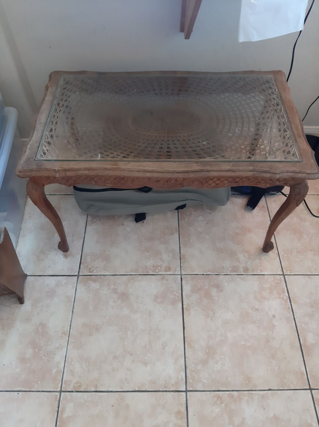 Glass top ANTIQUE wicker table OBO
