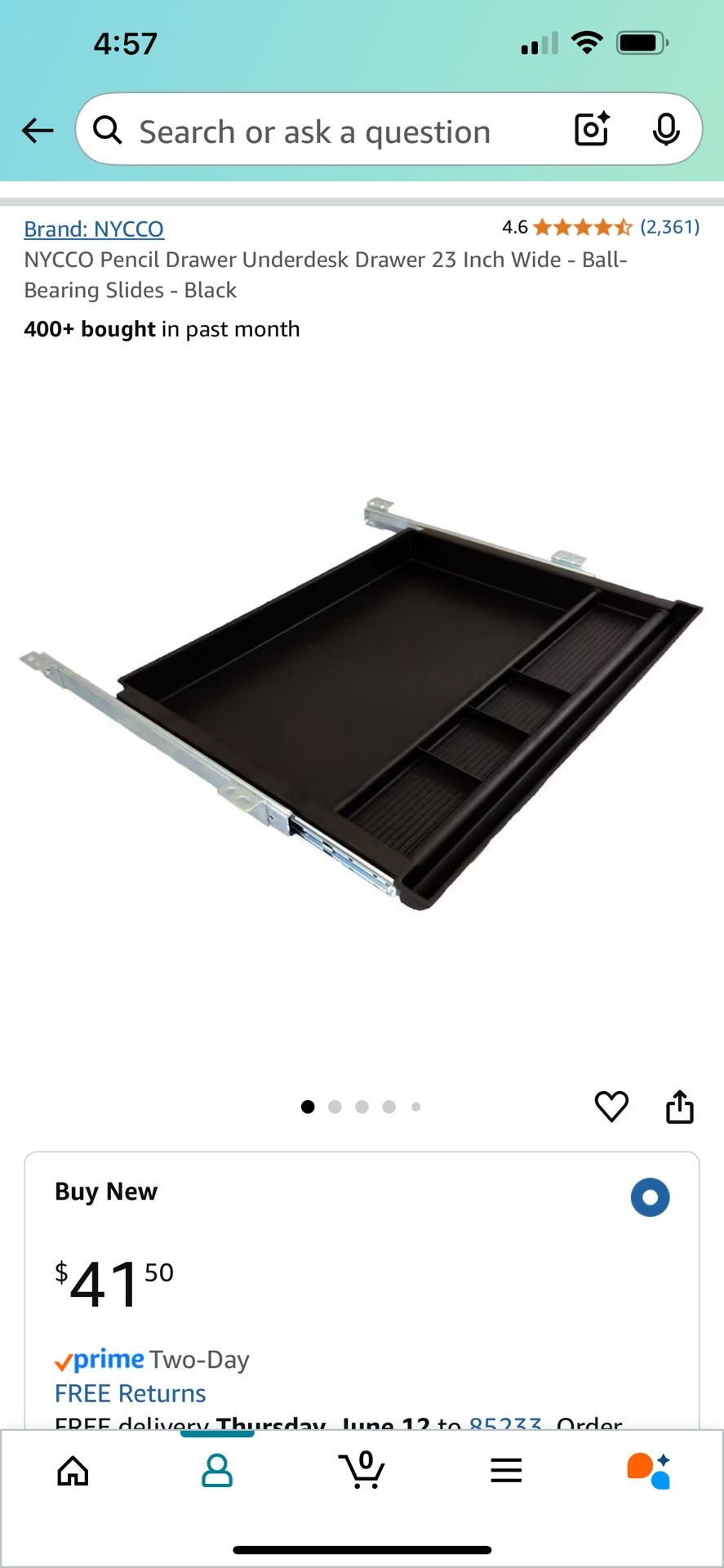 BRAND NEW- NYCCO Pencil Drawer Underdesk Drawer 23” Wide-Ball-Bearing Slides