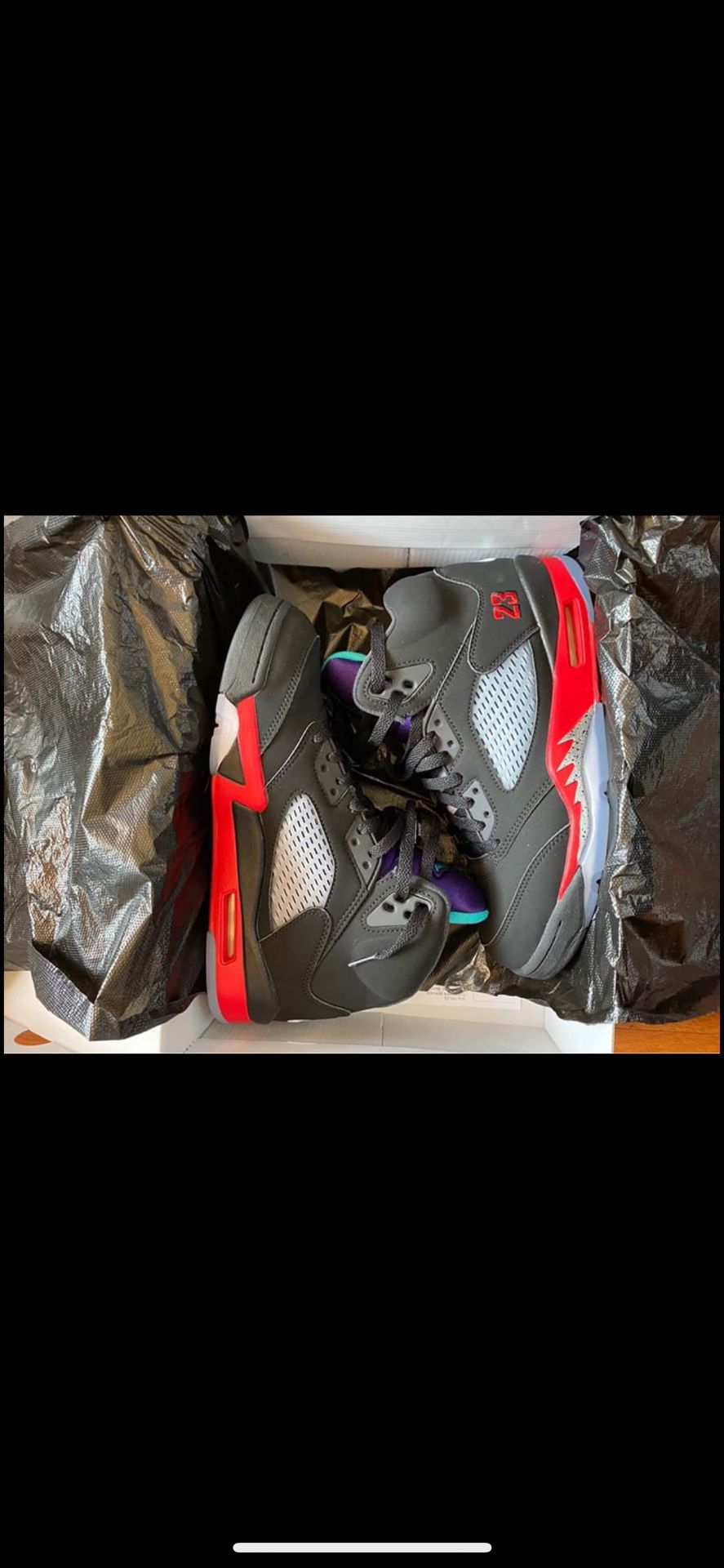 Jordan 5s size 9 Black/red/purple/white/turquoise