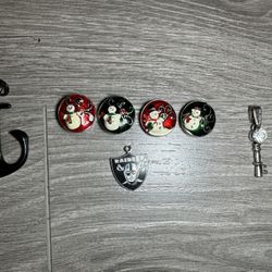Mixed Jewelry and Accessories Lot – Anchor, Snowman Buttons, Raiders Pendant & Key Charm