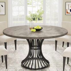 XK00622 Round Dining Table for 4-6, 47" Farmhouse Circle Kitchen Table