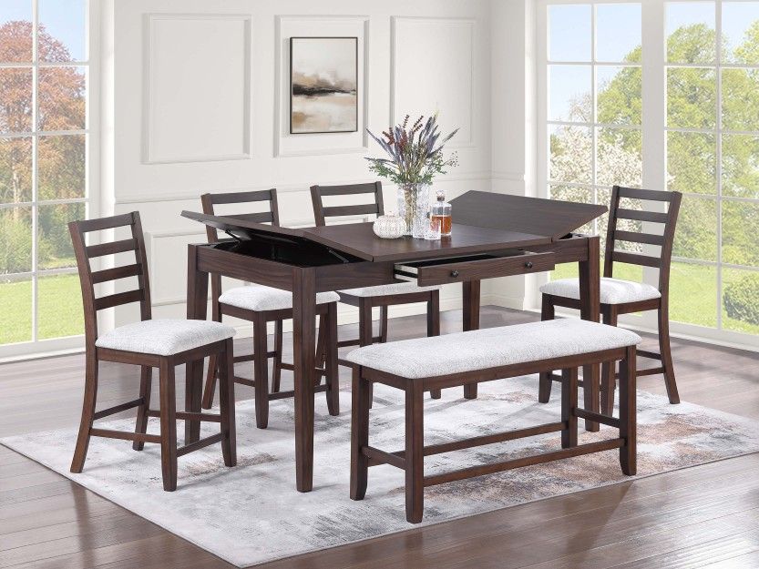 6pcs Counter Height Dining set w/storage table