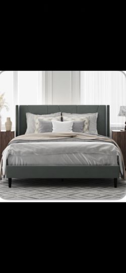 NEW in box Full Bed Frame Headboard velvet gray
