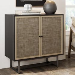 Wood & Rattan Storage Cabinet