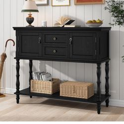 New in box ARTPOWER Console Table with 2 Drawers, Retro Entryway Table with 2 Door Cabinets and Open Storage Shelf, Narrow Long Behind Couch Sofa Tabl