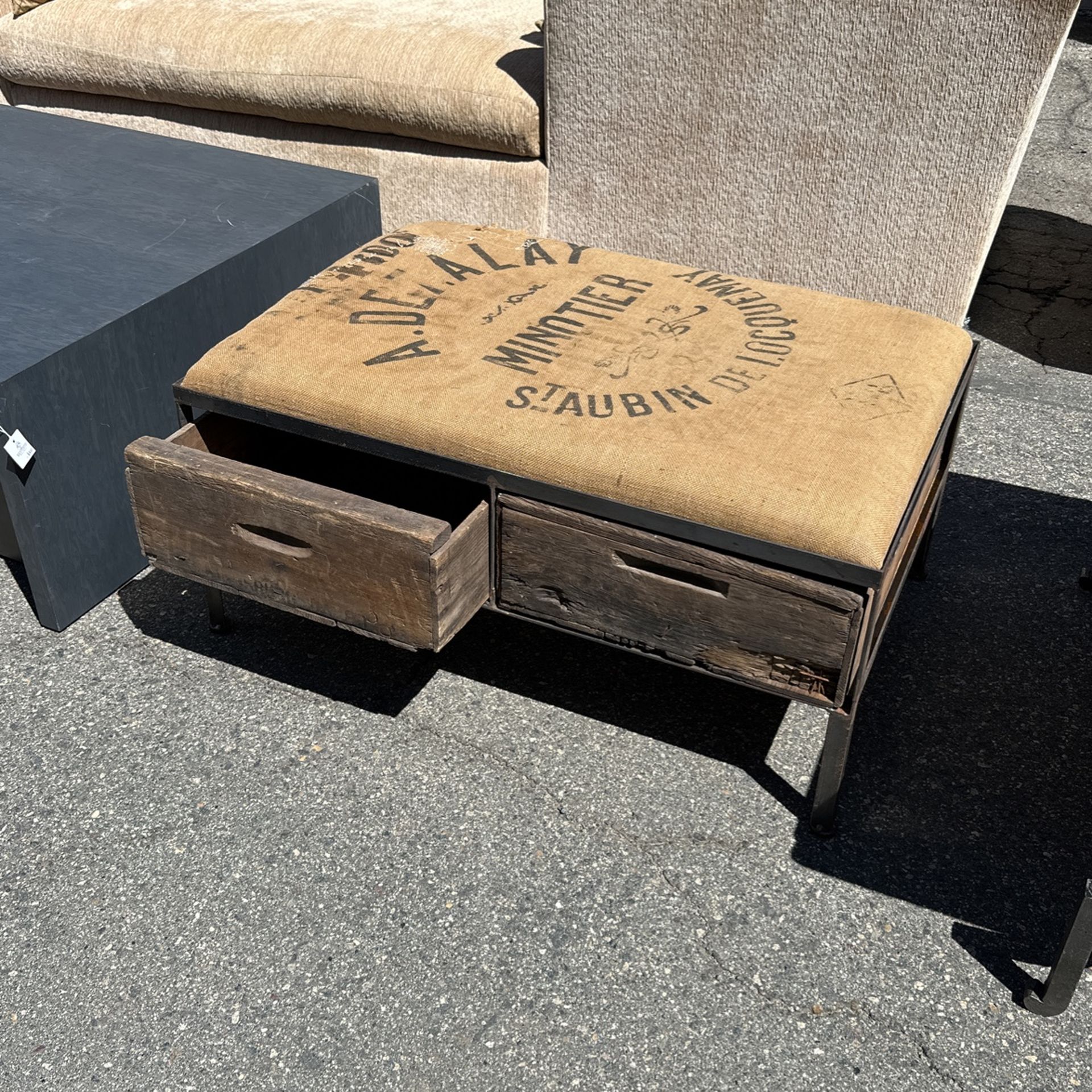 Burlap Ottoman