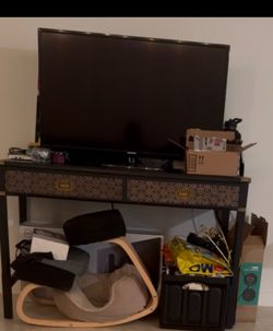 Black wooden desk, large