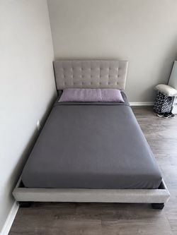 Gray Velvet Upholstered Queen Bed Frame with Headboard (Mattress not included) - BOX SPRING NEEDED