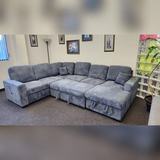 Corduroy living room sectional sleeper sofa with pull out bed