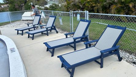 SALE! Durable Poly Lumber Sling Chaise Loungers in Grey Or Navy Blue - Delivery