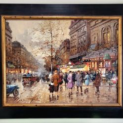 Vintage Paris Impressionist Oil on Canvas Impasto Painting 50x40 Signed