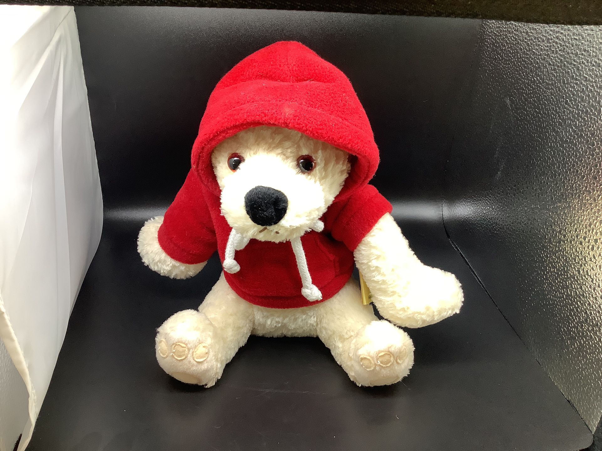 Dept 56 Teddy Bear White Plush 8in Sitting 2003 Red Velour Hoodie Christmas Pin