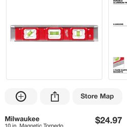 10” magnetic Milwaukee level. Asking $20 new. Firm