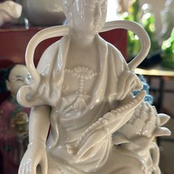 Vintage Blanc De Chin porcelain "oriental stature" 12" tall