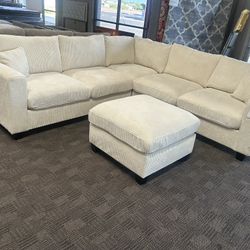 NEW Cream L Shaped Sectional And Ottoman 