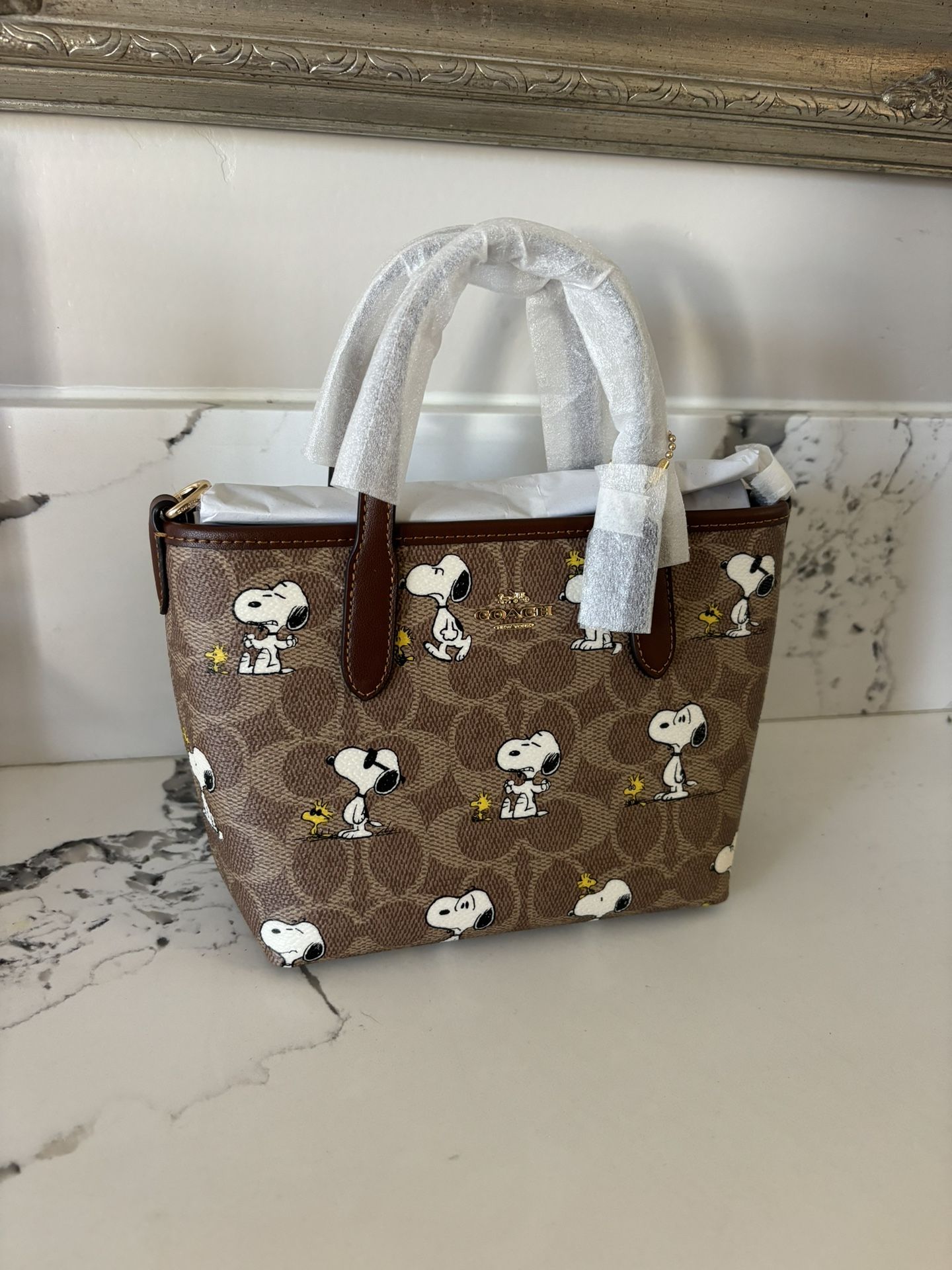 Coach X Peanuts City Mini Tote Bag In Signature Canvas With Snoopy Print NEW