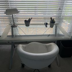 🖥️ Glass Top Desk + Rolling Chair – Modern Home Office Set 