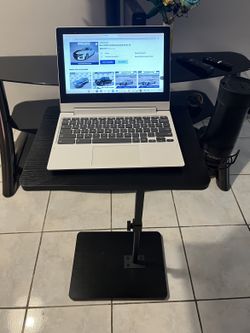 Adjustable Side Table with Cup Holder - Sofa & Laptop Table, Black - Already Assembled