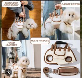 Small Dog Lift Harness Backpack Sling Carrier with Handle Leash Pet Carrying Box for Outdoor Walking