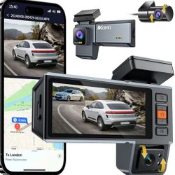 4K Dash Cam Front and Rear and Inside, UHD 2160P Night Vision 3 Channel Dash Camera for Cars, 3.16'' IPS Screen Dual Dashcam with Speed Recording, App