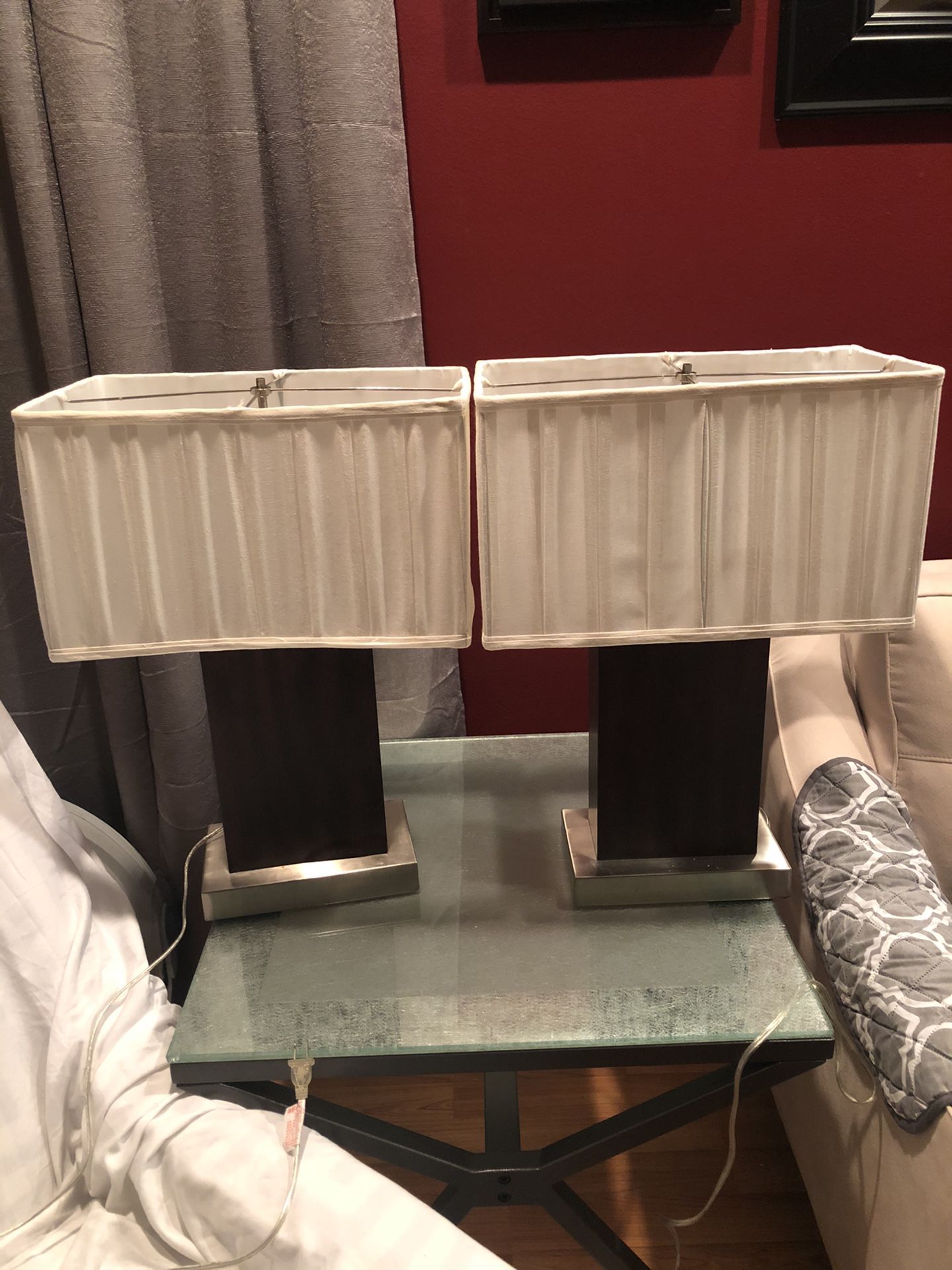 Two table lamps with shades included.