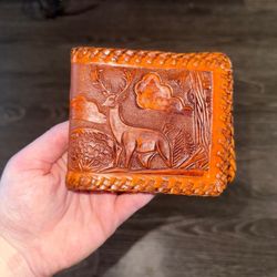 Carved Leather deer & forest Western