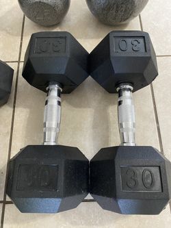 Dumbbells 30 Lbs Pair Rubber Hex Head