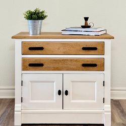 Refinished Solid Wood Cabinet / Coffee Bar – Modern Two-Tone w/ Storage