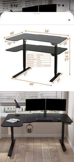Height adjustable L shaped standing desk.