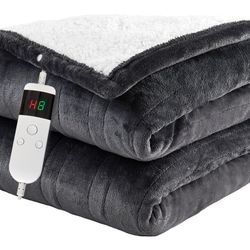 Electric Heated Blanket Throw, Heating Blanket Soft Fleece Sherpa Heated Blanket with Overheating Protection, 8 Hours Auto Off 10 Fast Heating Levels,