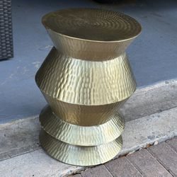 Gold Metal Drum Accent Side End Table 12.5d 18.5h