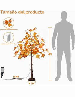 Set of two 4-foot lighted maple trees with 100 LED lights UL-certified adapter, IP44 waterproof rating, 6-hour on/18-hour off timer, flexible branches